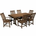 Polywood Vineyard 7-Piece Teak Dining Set with Nautical Trestle Table and 6 Arm Chairs 633PWS4071TE
